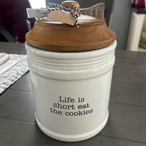 Mud Pie White Cookie Jar with Wooden Lid